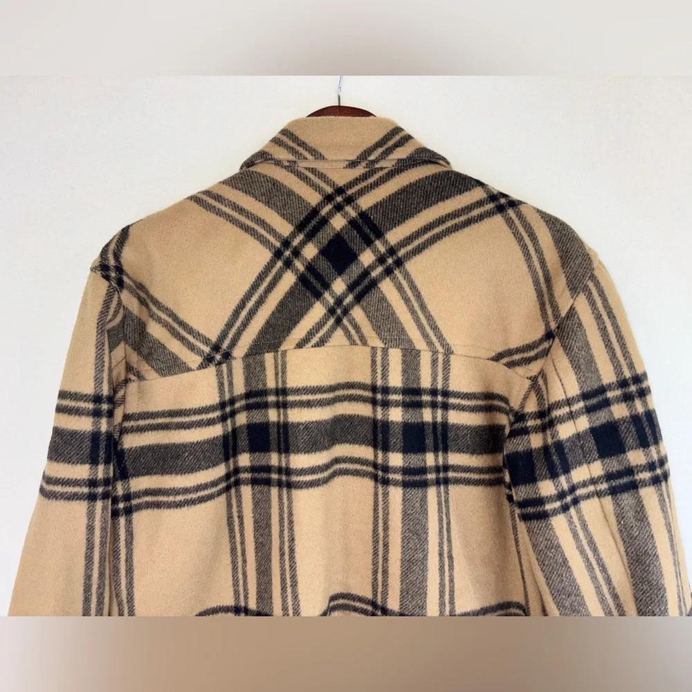 J. CREW Men's Wool Coat‎ Plaid Jacket Tan Flannel Quilted Heavy Lined Medium